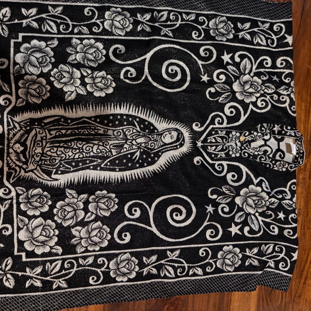 Elegant Black and White Guadalupe Virgin Women's Poncho